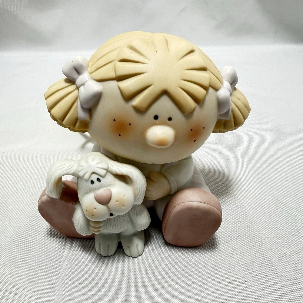 Vintage 90's Bumpkins‎ Girl With Dog Nightlight Enesco Fanrizio Pastel Bisque